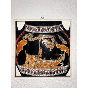 Vintage Hand H&R PHILKERAM JOHNSON Made 6" Greece Ceramic Tile Wall Art greek
